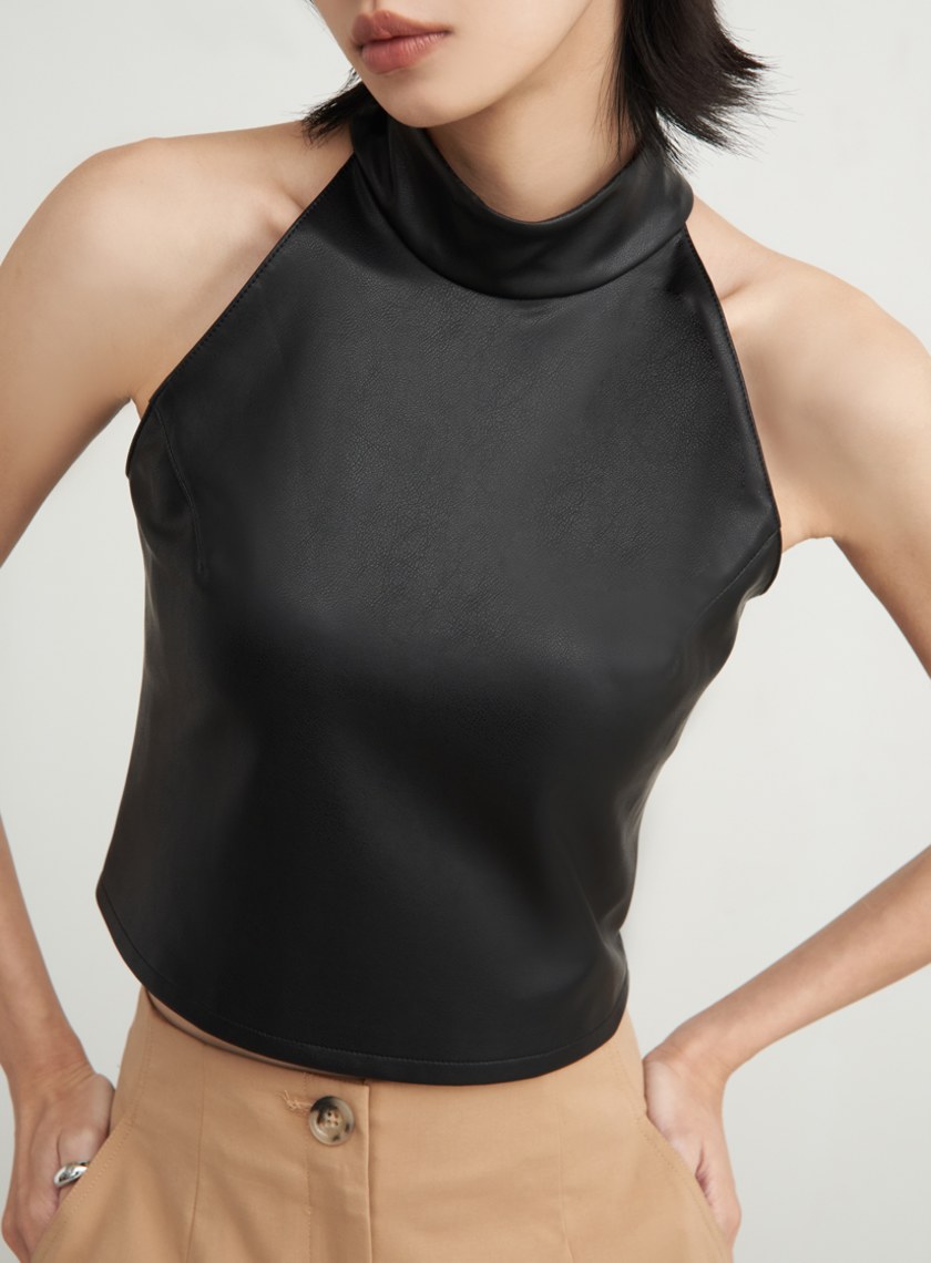 個性皮革削肩BRA背心上衣